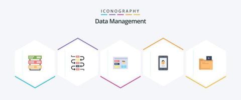 Data Management 25 Flat icon pack including video. folder. profile. security. lock vector