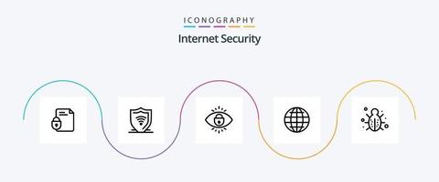 Internet Security Line 5 Icon Pack Including bug. internet. shield. globe. lock vector