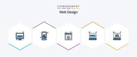 paquete de iconos de 25 líneas completas de diseño web que incluye herramientas de edición. herramientas. navegador. web. conexión vector