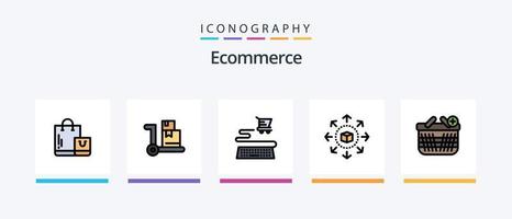 la línea de comercio electrónico llenó el paquete de 5 íconos que incluye la tienda. comercio electrónico mano. tienda. tienda online diseño de iconos creativos vector