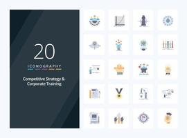 20 estrategia competitiva y formación corporativa icono de color plano para presentación vector