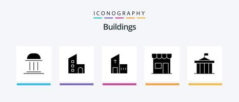 paquete de iconos de glifo 5 de edificios que incluye el mercado. edificio. moderno. monasterio. iglesia. diseño de iconos creativos vector