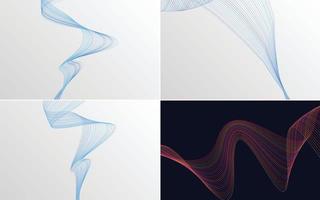 Set of 4 geometric wave pattern background Abstract waving line vector