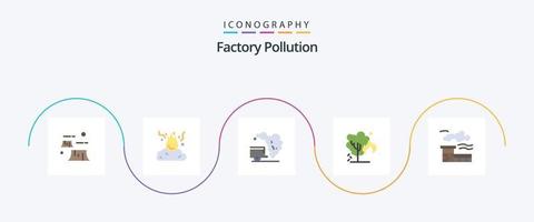 Factory Pollution Flat 5 Icon Pack Including pollution. environment. pollution. energy. garbage vector