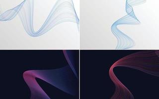 Set of 4 geometric wave pattern background Abstract waving line vector