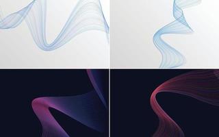 Set of 4 geometric wave pattern background Abstract waving line vector