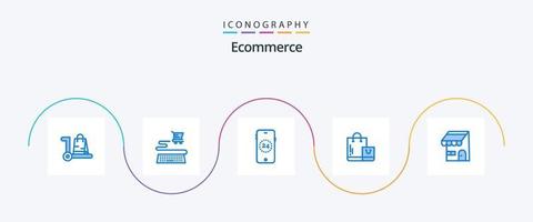 paquete de iconos azul 5 de comercio electrónico que incluye . comercio. bolsa. en línea. edificio vector