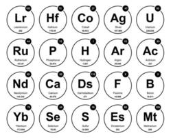 diseño de paquete de iconos de 20 tablas preiodicas de los elementos vector