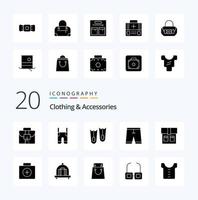 20 Clothing  Accessories Solid Glyph icon Pack like bowtie shorts diving dress clothe vector