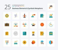 Business Elements And Symbols Metaphors 25 Flat Color icon pack including conversation. popup. chess. message. poker vector