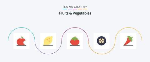 Paquete de 5 iconos planos de frutas y verduras que incluye vegetariano. alimento. alimento. fajita verduras vector