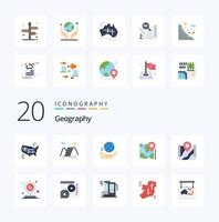 20 Geo Graphy Flat Color icon Pack like location map hiking donate globe vector