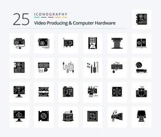 Video Producing And Computer Hardware 25 Solid Glyph icon pack including solid. drive. power. disk. technology vector