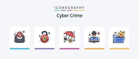 Cyber Crime Line Filled 5 Icon Pack Including data. crime. antivirus. computer. data. Creative Icons Design vector