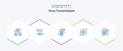 transmisión de virus 25 paquete de iconos azules que incluye cancelar. virus. botella. enfermedad. objetivo vector