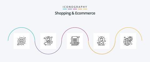 paquete de iconos de línea 5 de compras y comercio electrónico que incluye global. bolsa. memorándum. compras. ubicación vector