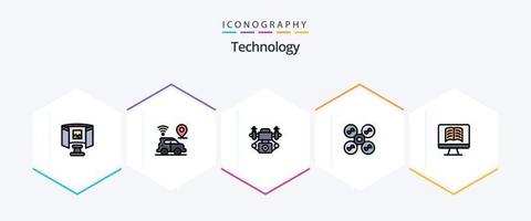 Technology 25 FilledLine icon pack including ontechnology. computer. action. technology. fly vector