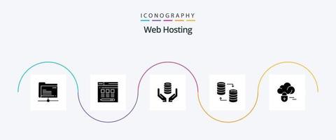 Web Hosting Glyph 5 Icon Pack Including server . hosting. server. safe vector