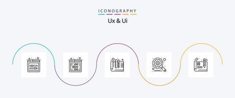 paquete de iconos ux y ui line 5 que incluye usabilidad. ajustes. creativo. buscar. motor vector