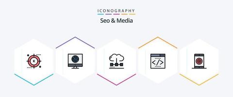 Seo and Media 25 FilledLine icon pack including seo. interface. web. engine. media vector