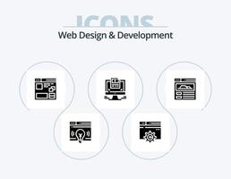 Web Design And Development Glyph Icon Pack 5 Icon Design. screen . window. gear . web . internet vector