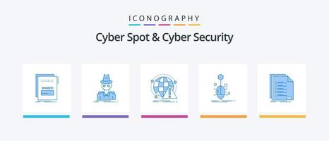 Cyber Spot And Cyber Security Blue 5 Icon Pack Including spider. bug. spy. virus. attack. Creative Icons Design vector