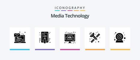 paquete de iconos de glifo 5 de tecnología de medios que incluye cámara. satélite. gesto. comunicación. tecnología. diseño de iconos creativos vector