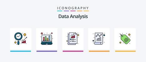 la línea de análisis de datos llenó el paquete de 5 iconos, incluido el gráfico. digital. análisis. base de datos. gestión. diseño de iconos creativos vector