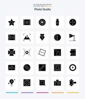 Creative Photo Studio 25 Glyph Solid Black icon pack  Such As reel. camera reel. film. data. usb vector