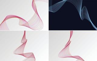 Set of 4 geometric wave pattern background Abstract waving line vector