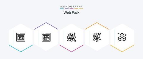 paquete web paquete de iconos de 25 líneas que incluye . cubo. codificación. caja. embalar vector