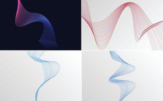 Set of 4 geometric wave pattern background Abstract waving line vector