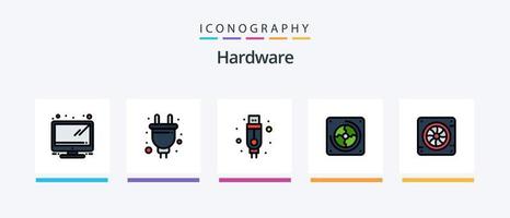 la línea de hardware llenó el paquete de 5 iconos, incluido el aire. enfriador. hardware. computadora. disco. diseño de iconos creativos vector