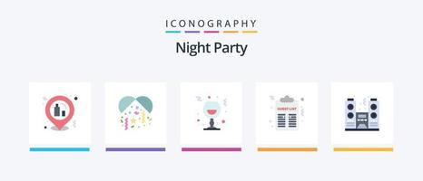 Night Party Flat 5 Icon Pack Including night. list. glass. party. celebration. Creative Icons Design vector