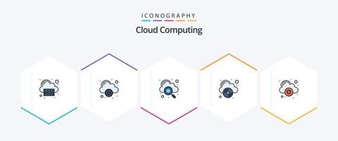 paquete de iconos de 25 líneas completas de computación en la nube que incluye la configuración. nube. DVD. CD en la nube vector
