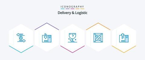 paquete de 25 íconos azules de entrega y logística que incluye madera. logístico. embalaje. envío. frágil vector