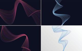 Set of 4 geometric wave pattern background Abstract waving line vector