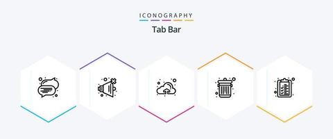 Tab Bar 25 Line icon pack including . . upload. list. check list vector