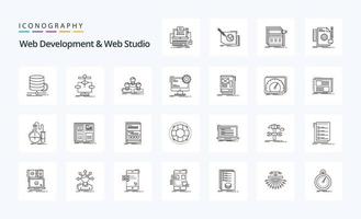 25 paquete de iconos de línea de desarrollo web y estudio web vector