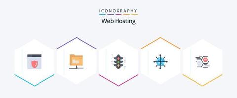 paquete de 25 iconos planos de alojamiento web que incluye digital. datos. luz. red. servidor vector