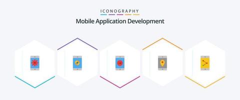 desarrollo de aplicaciones móviles 25 paquetes de iconos planos que incluyen compartir aplicaciones. ubicación. solicitud. aplicación movil. solicitud vector