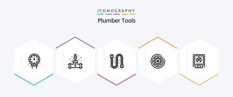 fontanero paquete de iconos de 25 líneas que incluye fontanero. plomería. construcción. plomero. extractor vector