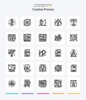proceso creativo creativo paquete de iconos de 25 contornos como nuevo. creativo. planta. tipo. creativo vector