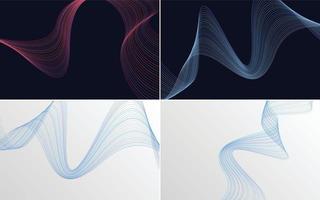 Set of 4 geometric wave pattern background Abstract waving line vector