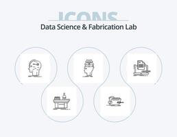 paquete de iconos de línea de laboratorio de fabricación y ciencia de datos 5 diseño de iconos. método. algoritmo. pila. papel. impresión vector