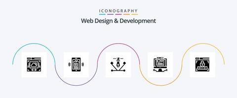 Web Design And Development Glyph 5 Icon Pack Including web . mp . pen tool. designing vector