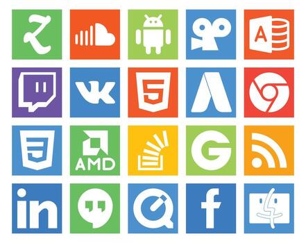 20 Social Media Icon Pack Including overflow question vk stockoverflow css vector