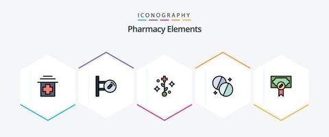 paquete de iconos de 25 líneas completas de elementos de farmacia que incluye recompensa. hospital. cuidado de la salud. salud. médico vector
