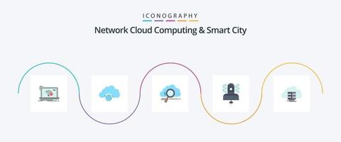 Network Cloud Computing And Smart City Flat 5 Icon Pack Including broadcast. hub. computing. storage vector