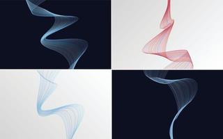 Set of 4 geometric wave pattern background Abstract waving line vector